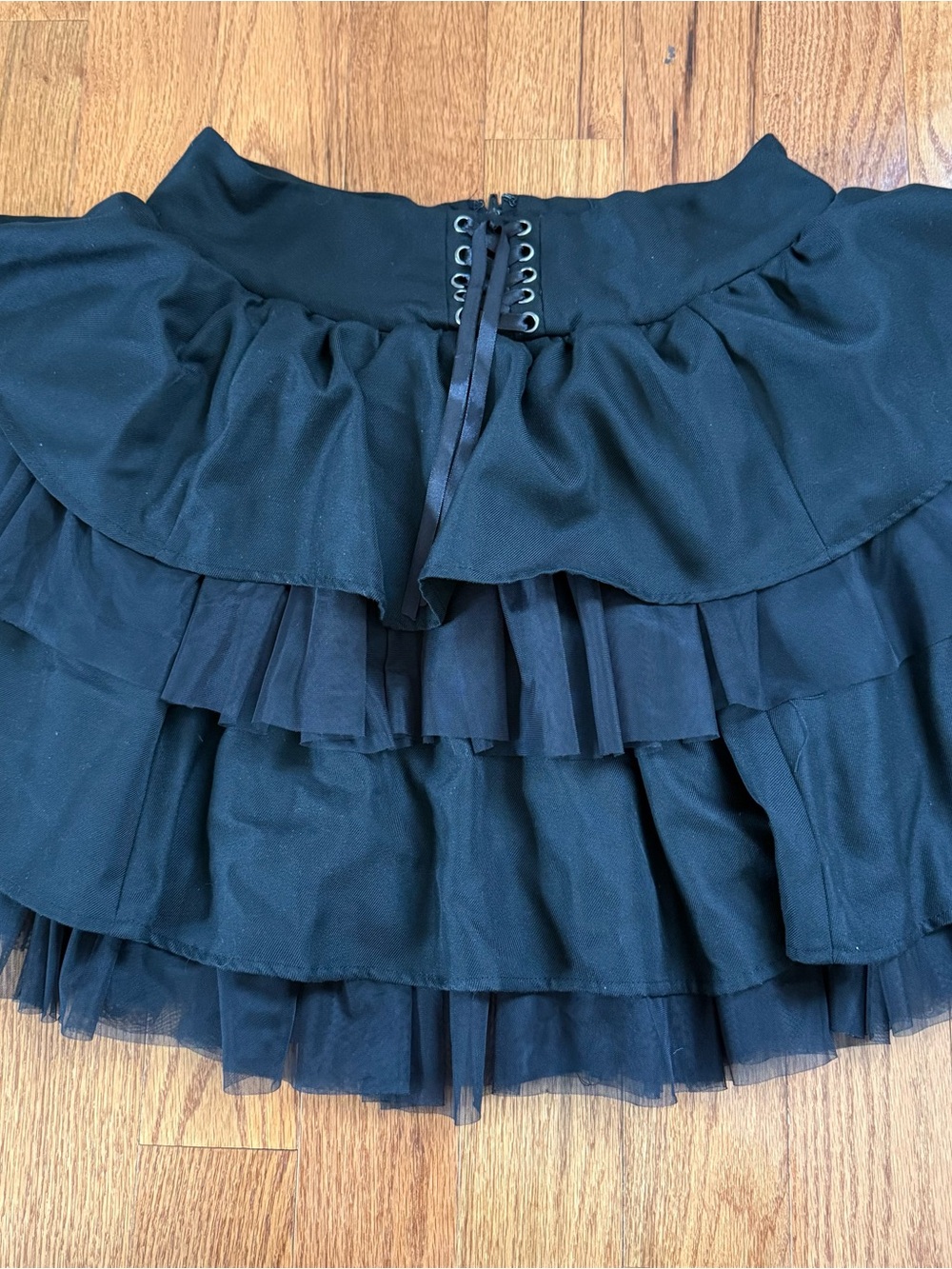 Hot Topic Black Tiered Ruffle Mini Skirt with Corset Waist